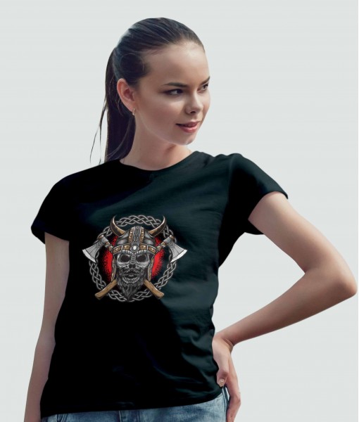 Дамска тениска с щампа Готика Vikings Skull